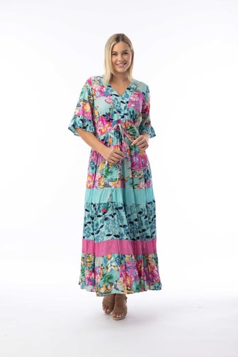 Orientique mekko 91272 Selaron Dress V Neckline Maxi Layers